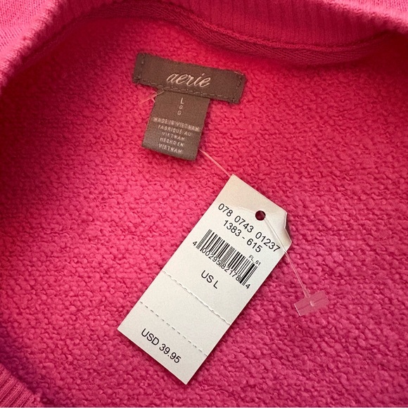 NWT, Aerie Pink Striped Cropped Terry Sweatshirt, Sz L - Picture 12 of 14